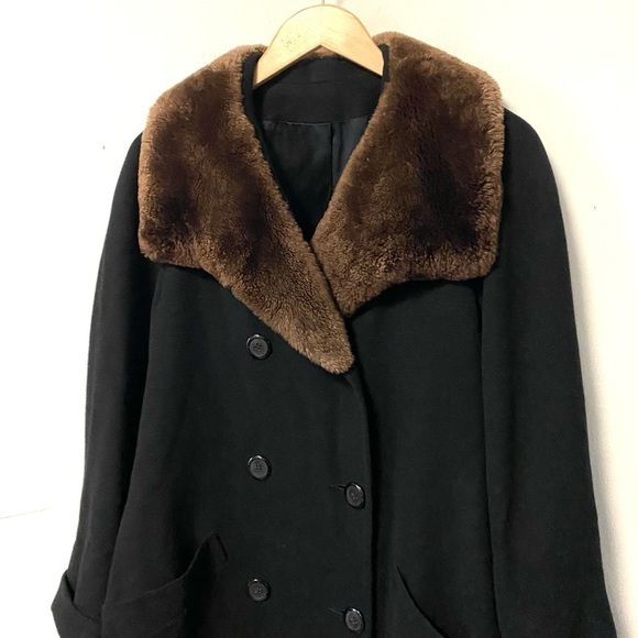 Vintage Camel Hair Opera Coat Black Fur Old Money Nordstrom Womens Medium - Picture 6 of 14